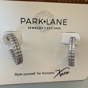 NWT Park Lane Rhinestone Small Oval Hoop Earrings Post Silver Tone